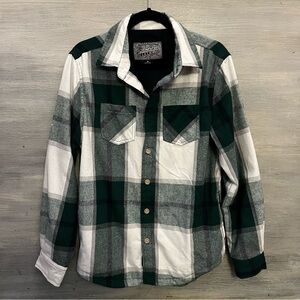 Brooklyn Cloth Green White Navy Check Plaid Thermal LIned Flannel Shirt Small GC